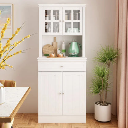 Buffet Cabinet w Hutch Kitchen Pantry Storage Cabinet White Sideboard