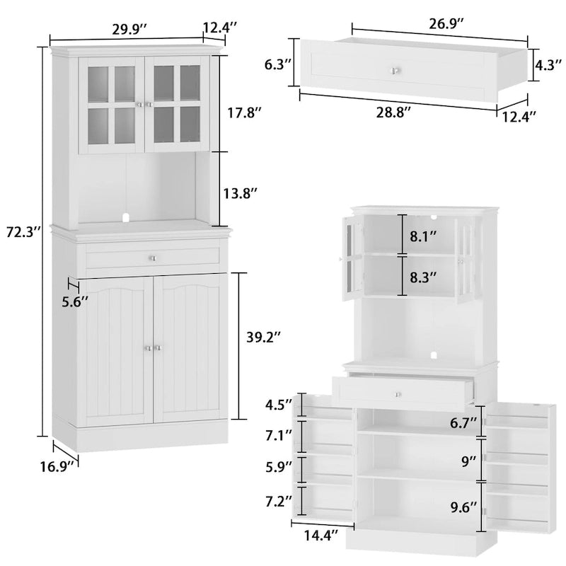 Buffet Cabinet w Hutch Kitchen Pantry Storage Cabinet White Sideboard