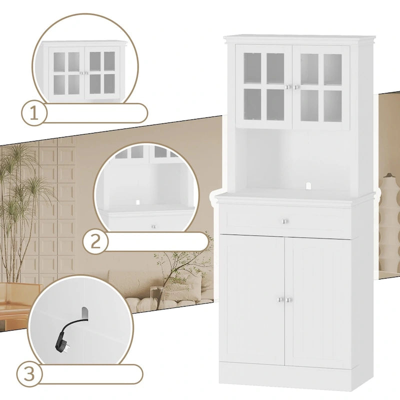 Buffet Cabinet w Hutch Kitchen Pantry Storage Cabinet White Sideboard
