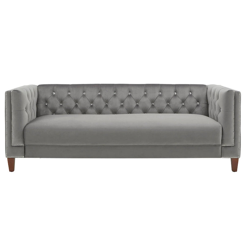 Layla Jewel-tuft Grey Velvet Seating with Nailhead by iNSPIRE Q Bold