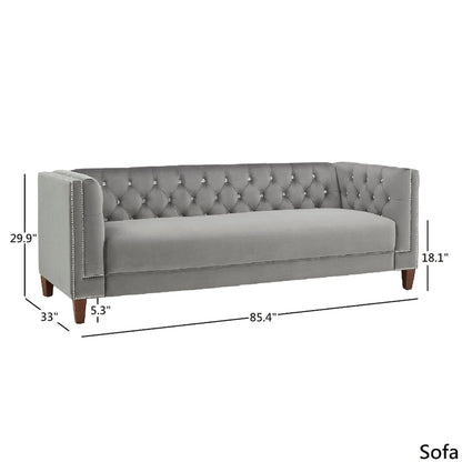 Layla Jewel-tuft Grey Velvet Seating with Nailhead by iNSPIRE Q Bold