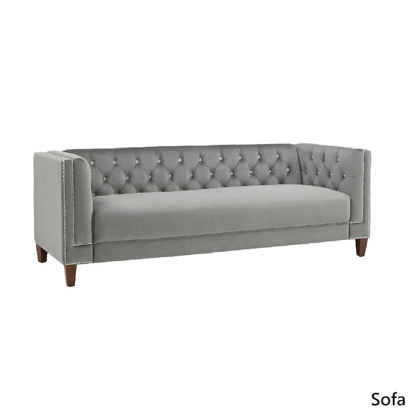 Layla Jewel-tuft Grey Velvet Seating with Nailhead by iNSPIRE Q Bold