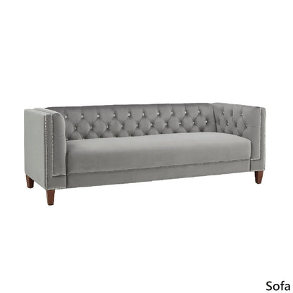 Layla Jewel-tuft Grey Velvet Seating with Nailhead by iNSPIRE Q Bold