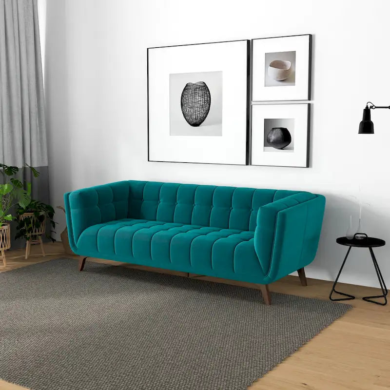 Kameron Mid Century Modern Style Channel Tufted Sofa Couch for Living Room