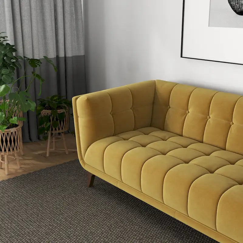 Kameron Mid Century Modern Style Channel Tufted Sofa Couch for Living Room