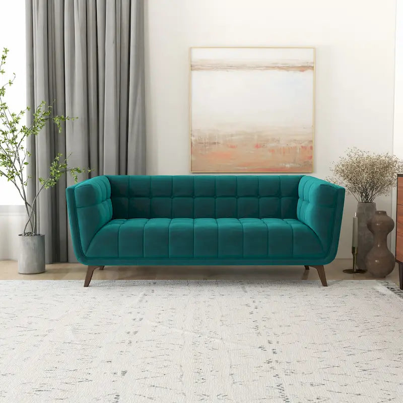 Kameron Mid Century Modern Style Channel Tufted Sofa Couch for Living Room
