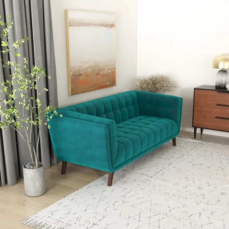 Kameron Mid Century Modern Style Channel Tufted Sofa Couch for Living Room