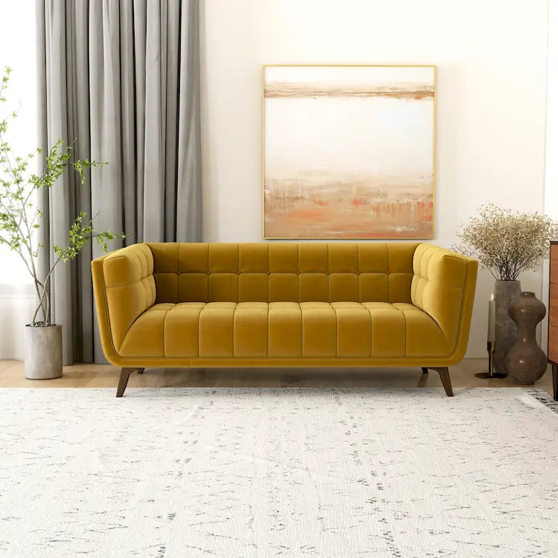 Kameron Mid Century Modern Style Channel Tufted Sofa Couch for Living Room