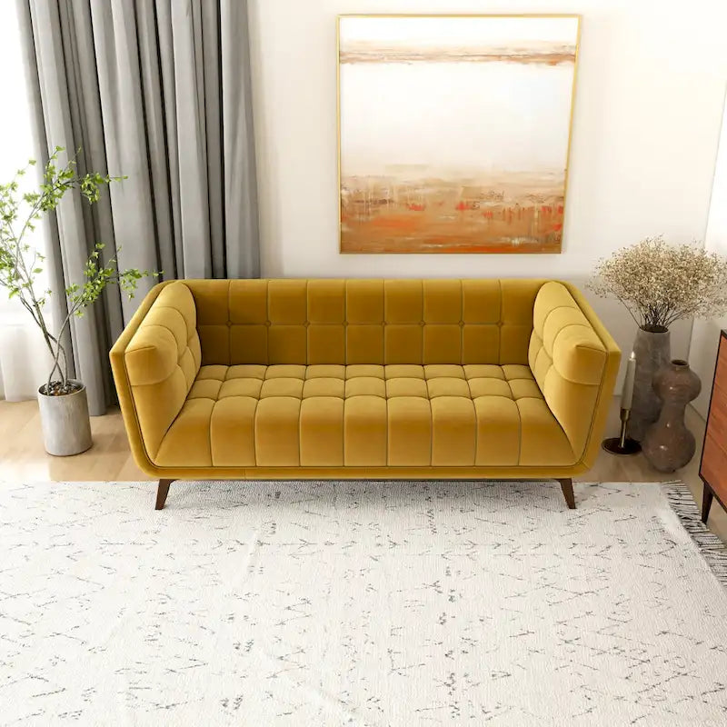 Kameron Mid Century Modern Style Channel Tufted Sofa Couch for Living Room
