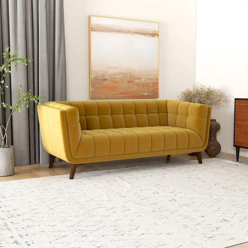 Kameron Mid Century Modern Style Channel Tufted Sofa Couch for Living Room