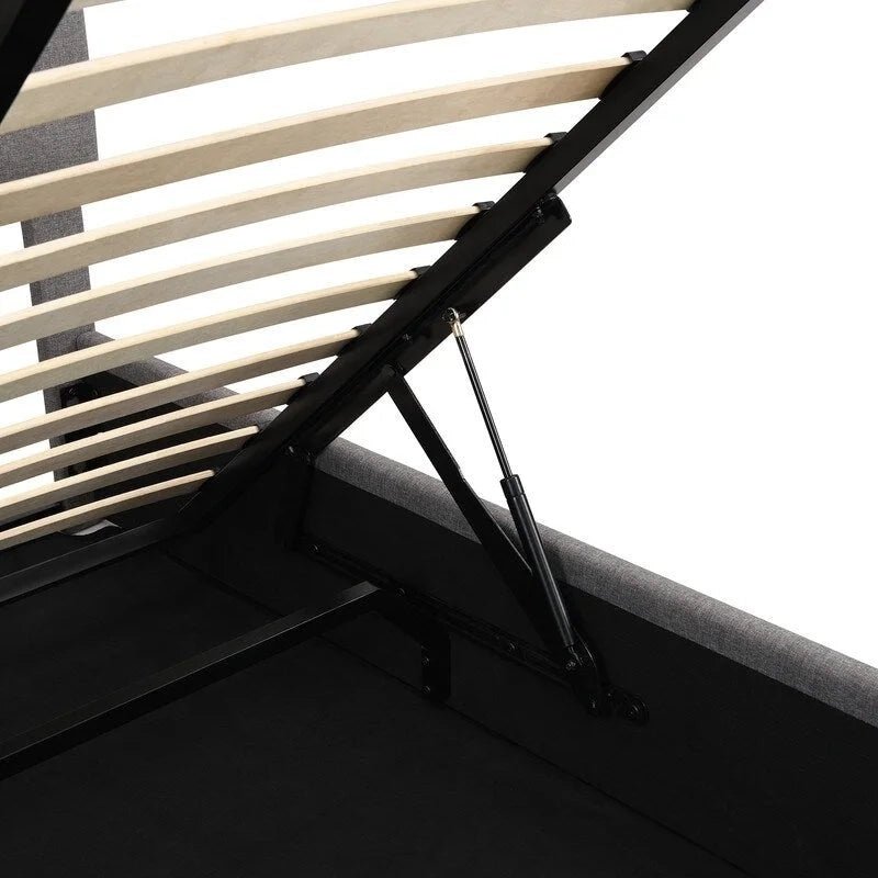 Queen Size Linen Upholstered Platform Bed with Lift Up Storage System