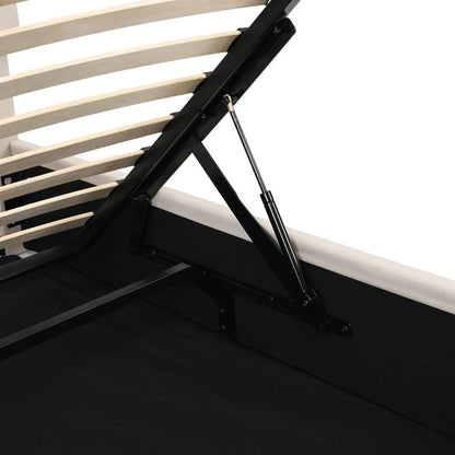 Queen Size Linen Upholstered Platform Bed with Lift Up Storage System