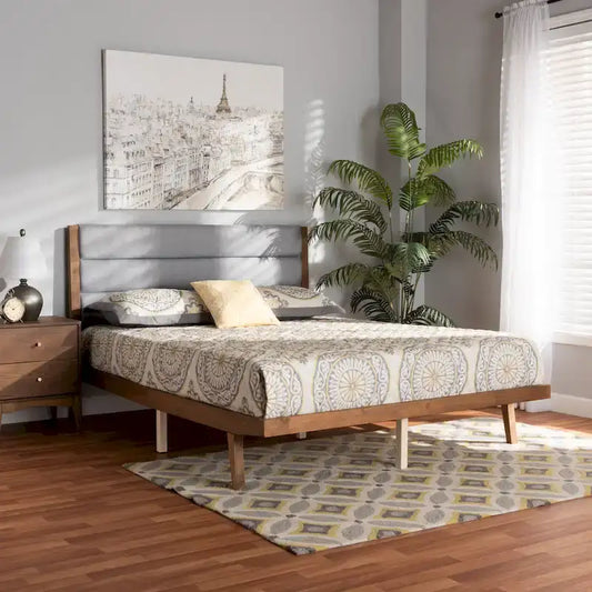 Jarlan Transitional Fabric Upholstered Wood Platform Bed-Light Grey