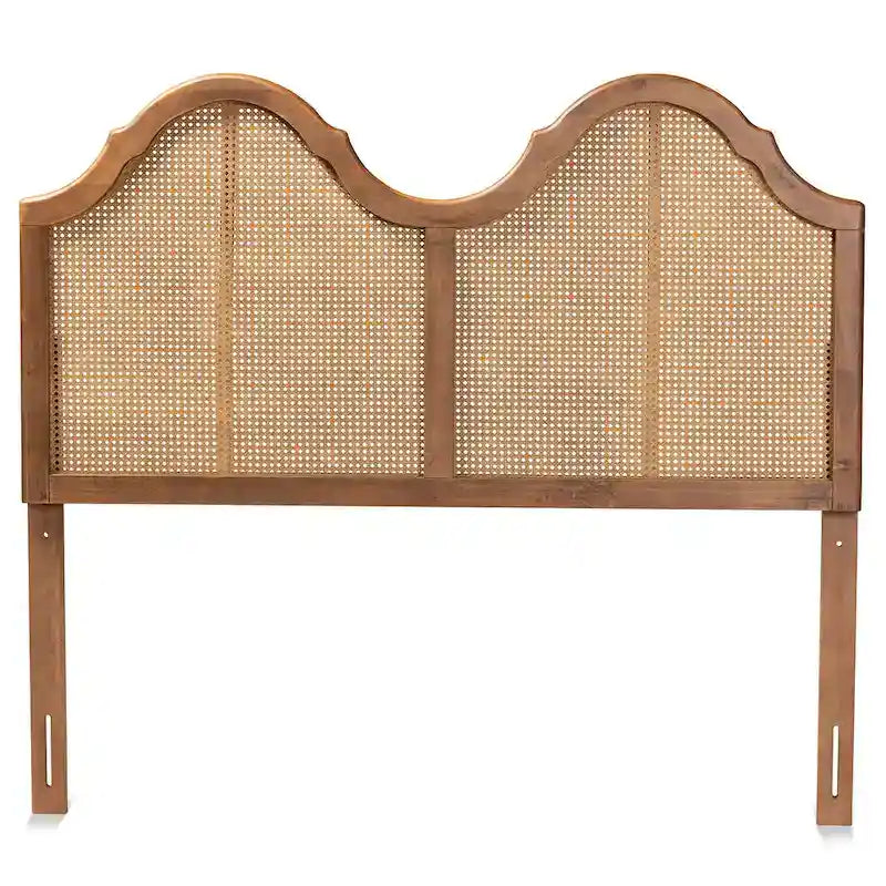 Hazel Ash Walnut Wood and Synthetic Rattan Arched Headboard