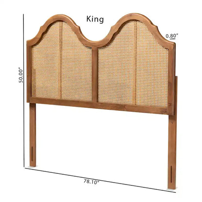 Hazel Ash Walnut Wood and Synthetic Rattan Arched Headboard