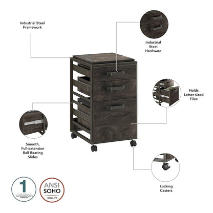 Refinery 3-drawer Mobile File Cabinet