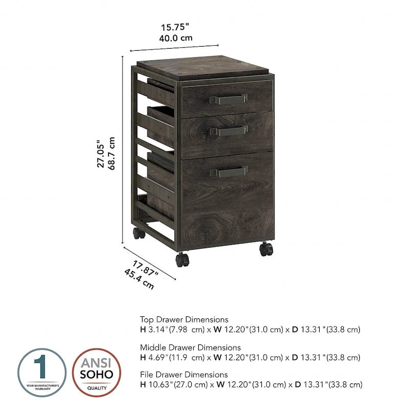 Refinery 3-drawer Mobile File Cabinet