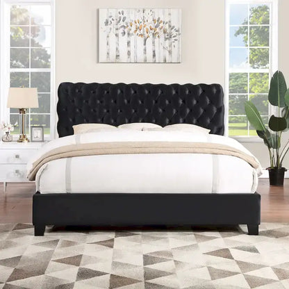 Roundhill Furniture Apoera Velvet Upholstered Button Tufted Bed, King, Black