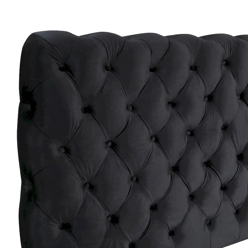 Roundhill Furniture Apoera Velvet Upholstered Button Tufted Bed, King, Black