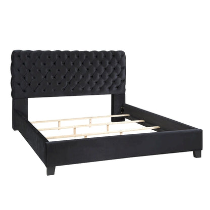 Roundhill Furniture Apoera Velvet Upholstered Button Tufted Bed, King, Black