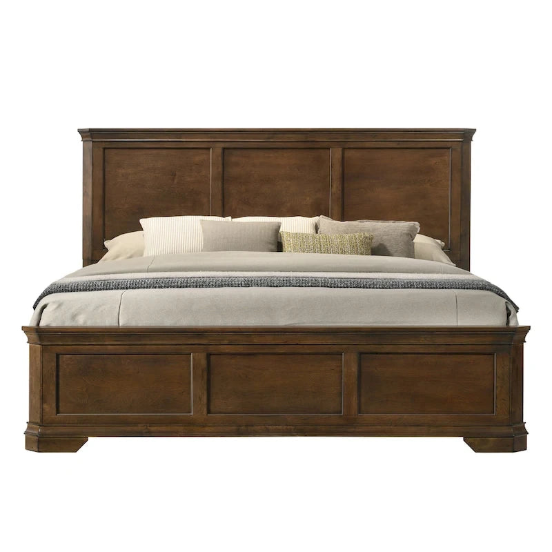 Roundhill Furniture Maderne Traditional Wood Panel Bed, Antique Walnut Finish
