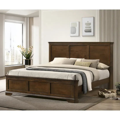 Roundhill Furniture Maderne Traditional Wood Panel Bed, Antique Walnut Finish