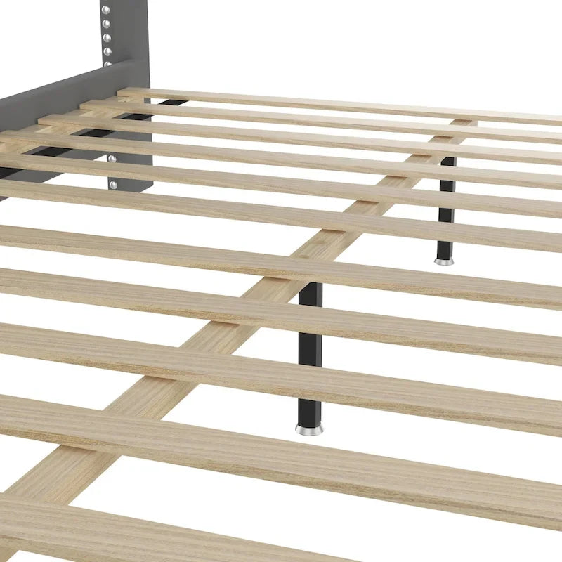 Queen Size Tufted Upholstered Bed Frame Low Profile Velvet Bed Frame Platform with Raised Wingback Headboard