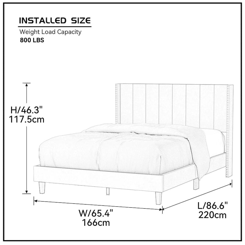Queen Size Tufted Upholstered Bed Frame Low Profile Velvet Bed Frame Platform with Raised Wingback Headboard