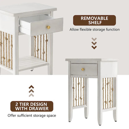 COSIEST Distressed White End Table with Drawer - 14D x 18W x 26.4H