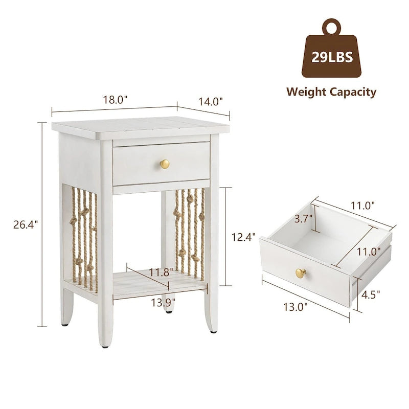 COSIEST Distressed White End Table with Drawer - 14D x 18W x 26.4H