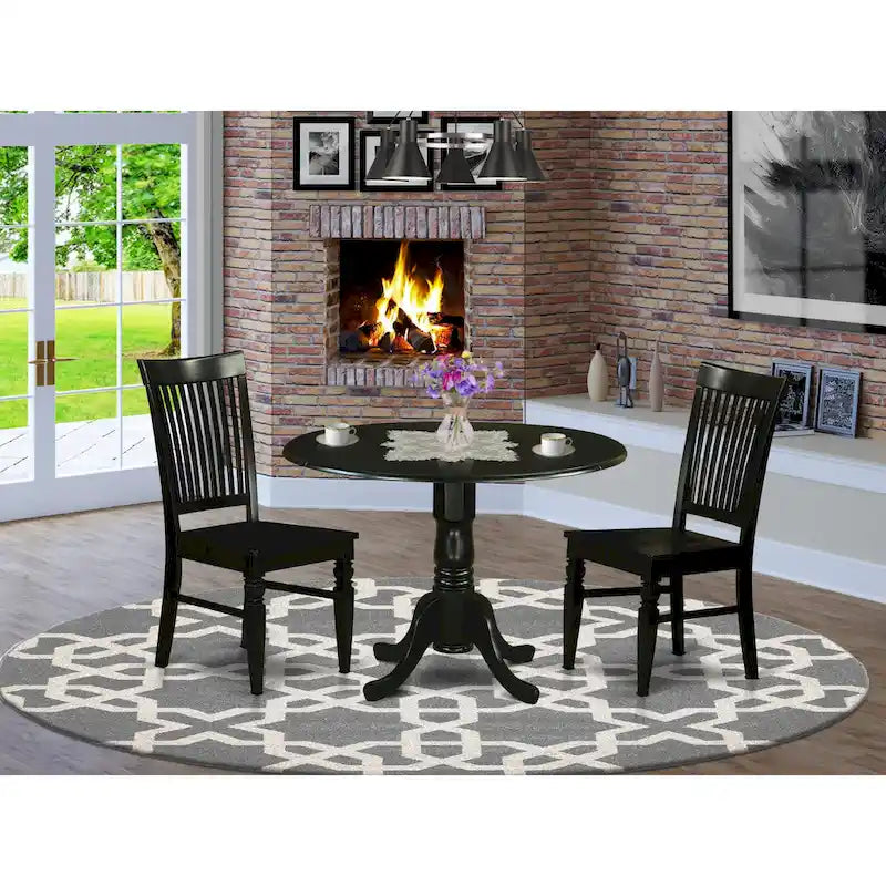East West Furniture 3 Piece Dinette Set Contains a Round Dining Table and 2 Dining Room Chairs, (Finish Options)