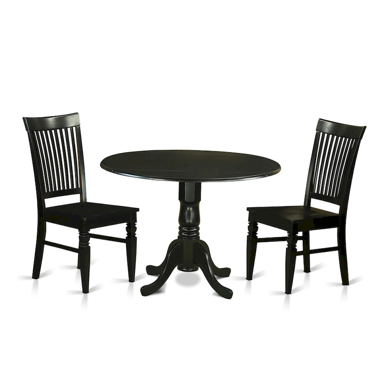 East West Furniture 3 Piece Dinette Set Contains a Round Dining Table and 2 Dining Room Chairs, (Finish Options)