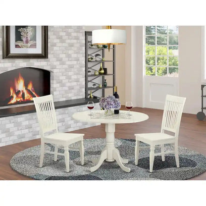 East West Furniture 3 Piece Dinette Set Contains a Round Dining Table and 2 Dining Room Chairs, (Finish Options)