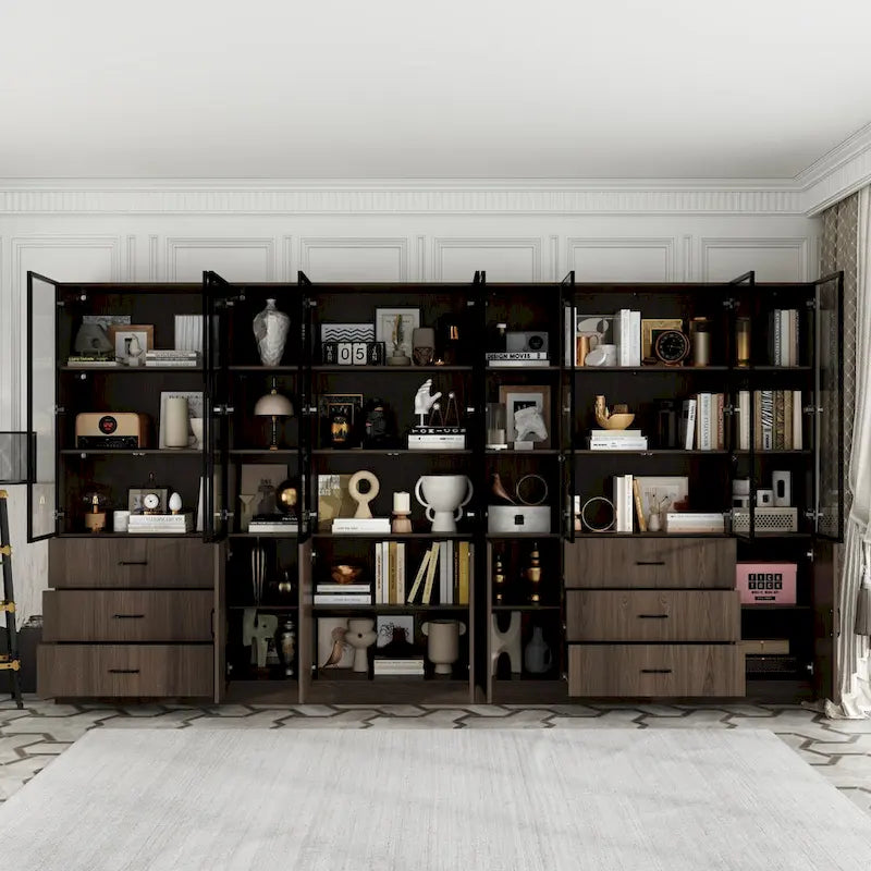 Aluminum and Glass Lighted Cabinet Customizable for Buffet/Bookshelf