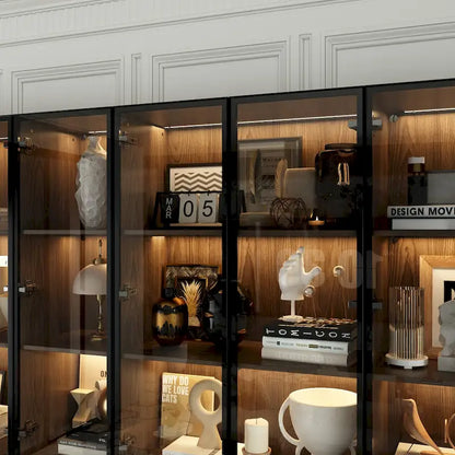 Aluminum and Glass Lighted Cabinet Customizable for Buffet/Bookshelf