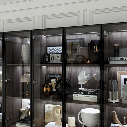 Aluminum and Glass Lighted Cabinet Customizable for Buffet/Bookshelf