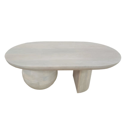38 Inch Coffee Table, Oblong Mango Wood Top with a Modern Ball Leg