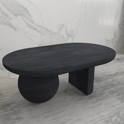 38 Inch Coffee Table, Oblong Mango Wood Top with a Modern Ball Leg