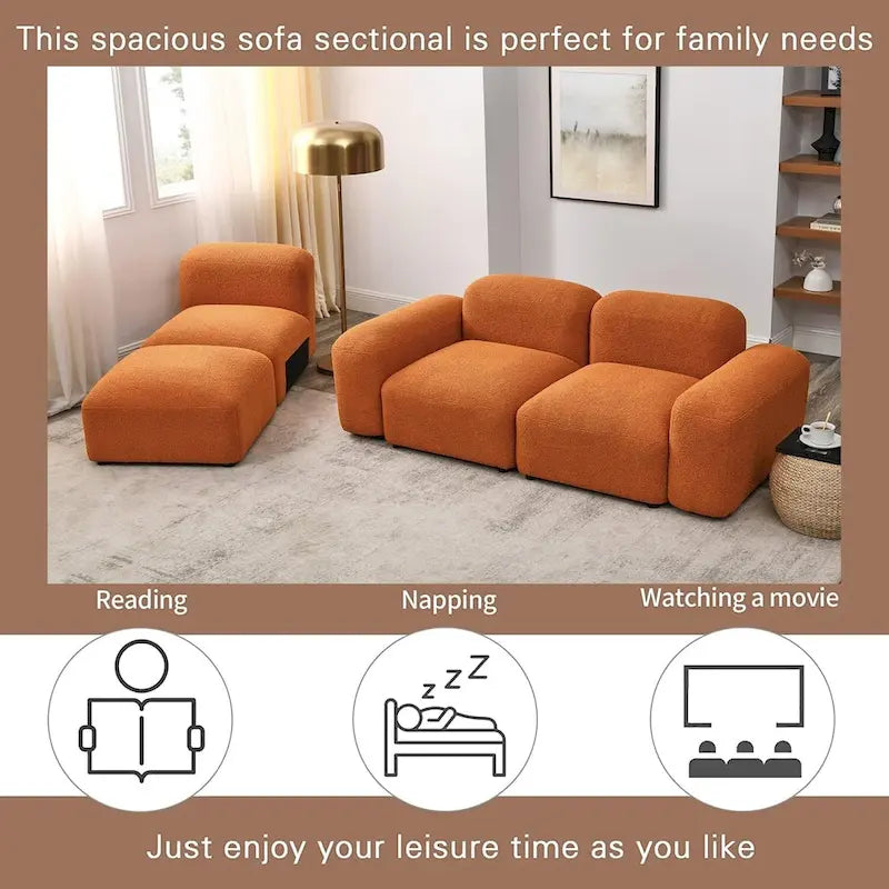 Modern Modular L-Shape Sectional Sofa Set, DIY Combination, 3 Seat Upholstered Couch with Chaise Lounge for Living Room