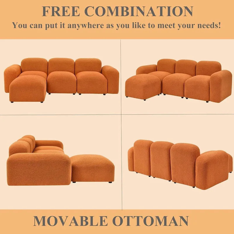 Modern Modular L-Shape Sectional Sofa Set, DIY Combination, 3 Seat Upholstered Couch with Chaise Lounge for Living Room