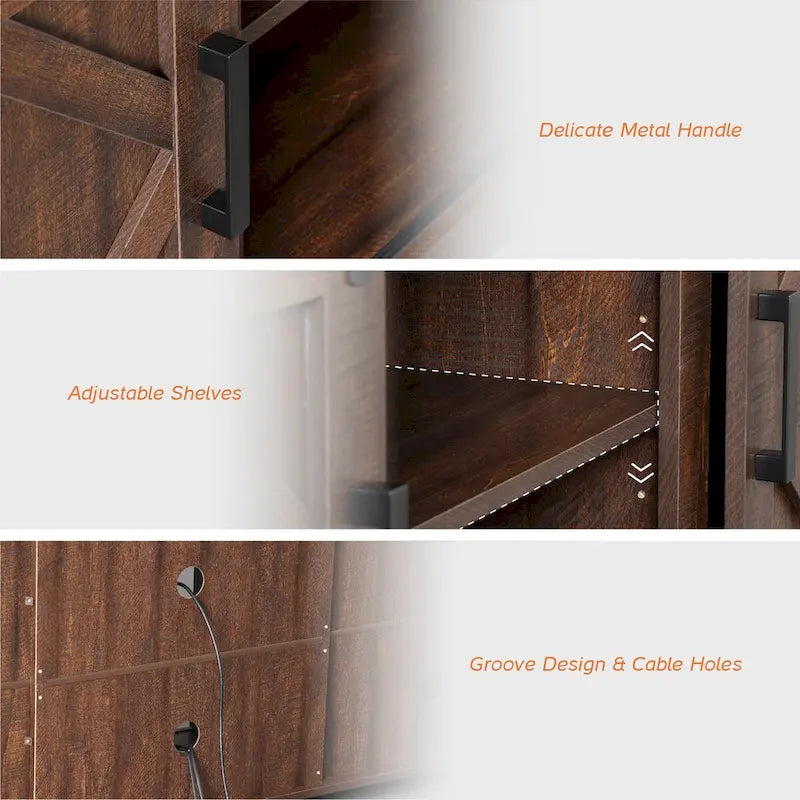 Fireplace TV Stand Farmhouse Sliding Barn Door Entertainment Center