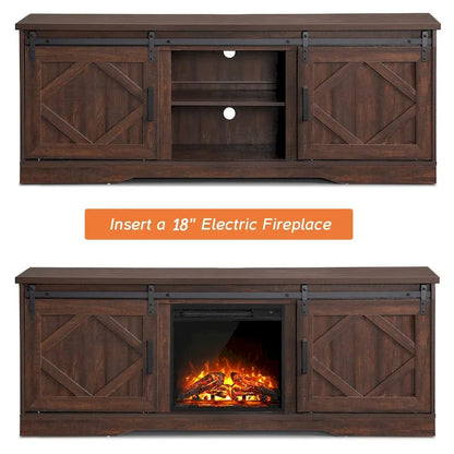 Fireplace TV Stand Farmhouse Sliding Barn Door Entertainment Center