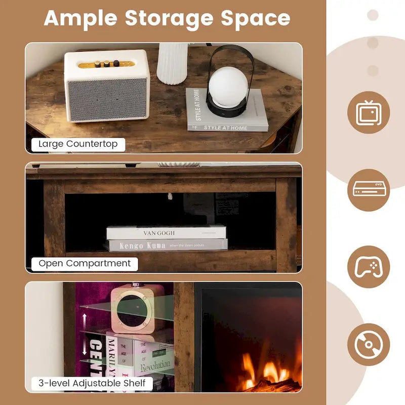 Costway Fireplace TV Stand w/ Led Lights & 18 Electric Fireplace for - See Details