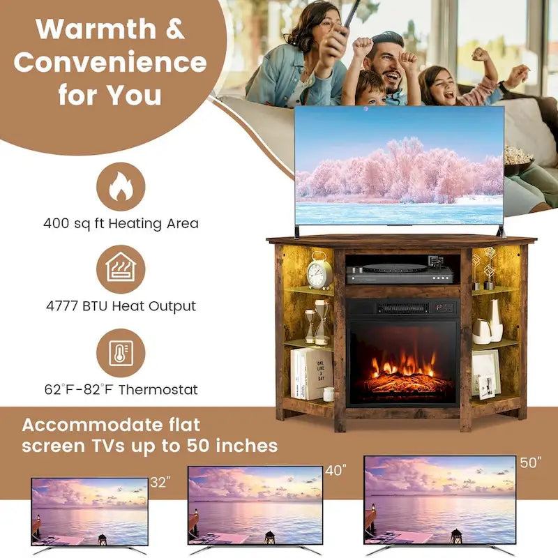 Costway Fireplace TV Stand w/ Led Lights & 18 Electric Fireplace for - See Details