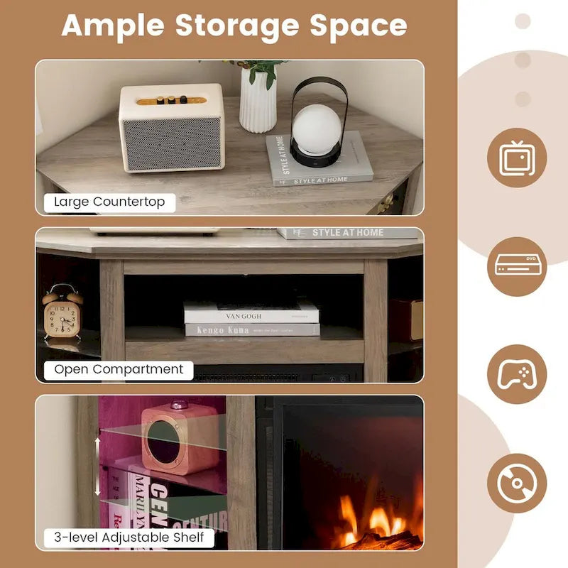 Costway Fireplace TV Stand w/ Led Lights & 18 Electric Fireplace for - See Details
