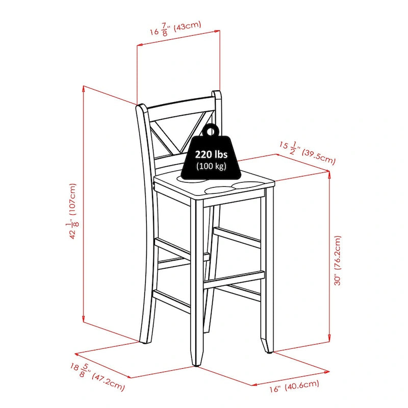 3-Pc High Table with V-back Bar Stools, Walnut