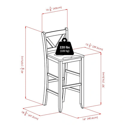 3-Pc High Table with V-back Bar Stools, Walnut