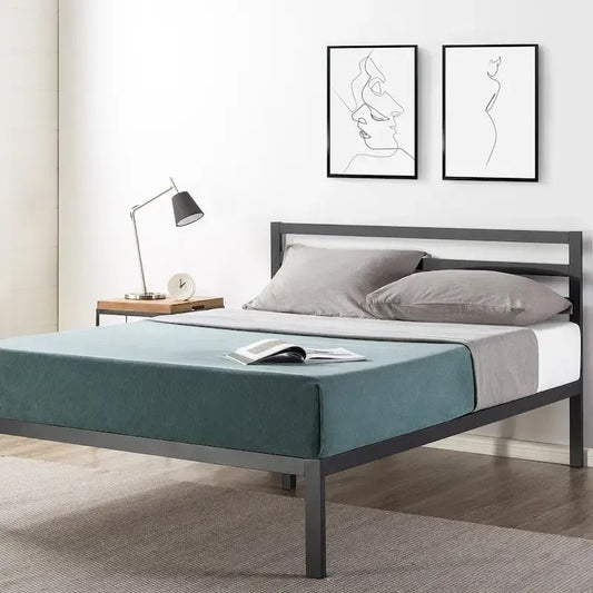 14 Inch Metal Platform Bed with Wood Slat Support By Crown Comfort