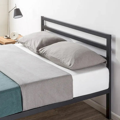 14 Inch Metal Platform Bed with Wood Slat Support By Crown Comfort