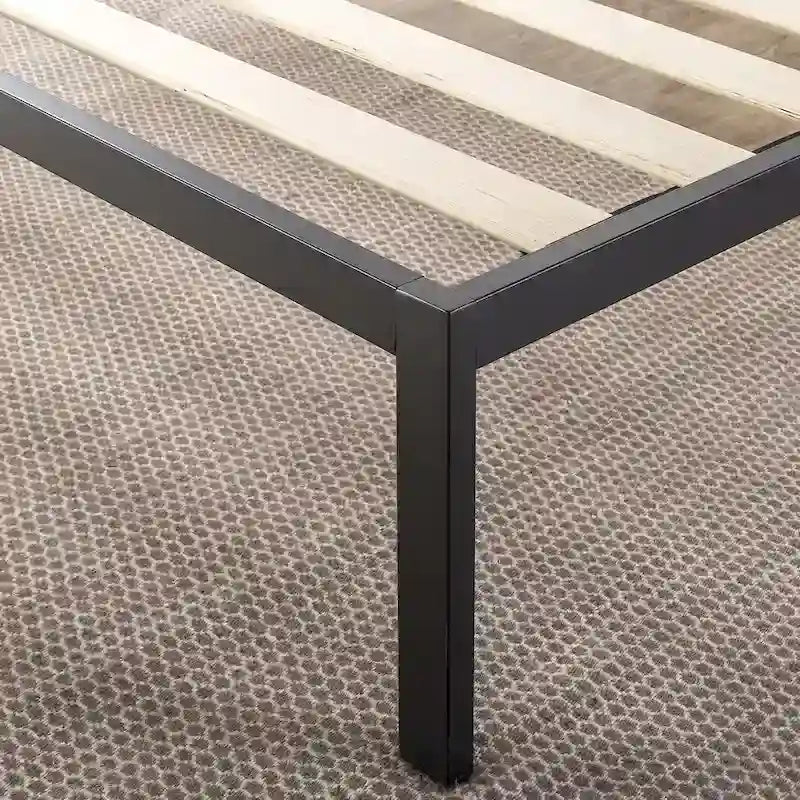 14 Inch Metal Platform Bed with Wood Slat Support By Crown Comfort